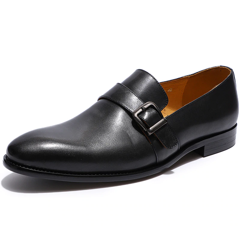 Luxury Loafers Genuine Leather Single Monk Strap Slip On Men Shoes