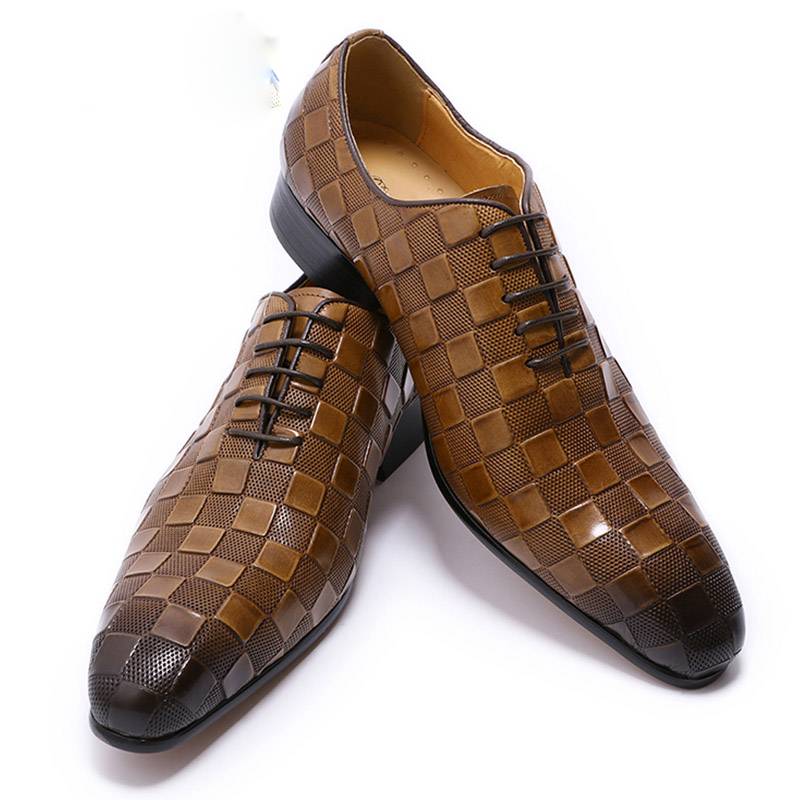 Black Brown Plaid Dress Formal Style Men Oxford Shoes