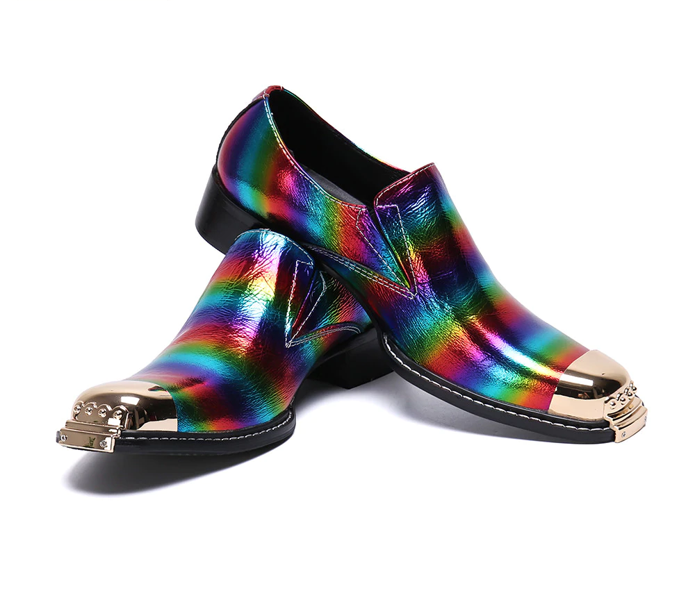 Square Toe Black Rainbow Formal Prom Style Men Loafers Shoes