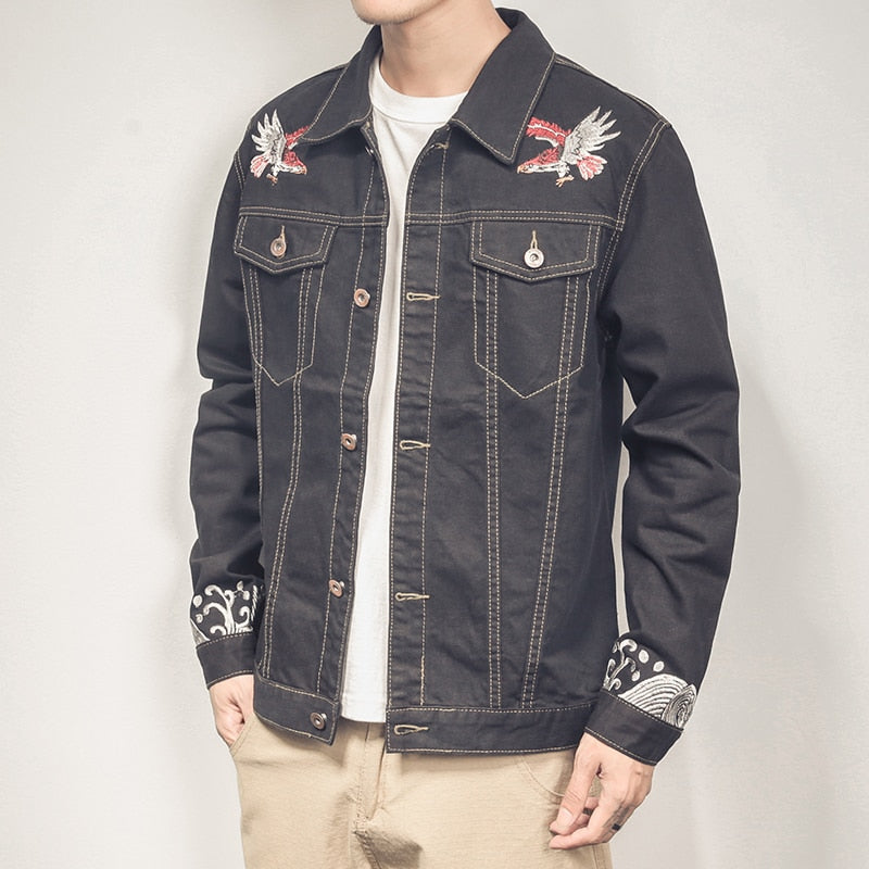 Denim with Casual Minimal Embroidery Style Men Jacket