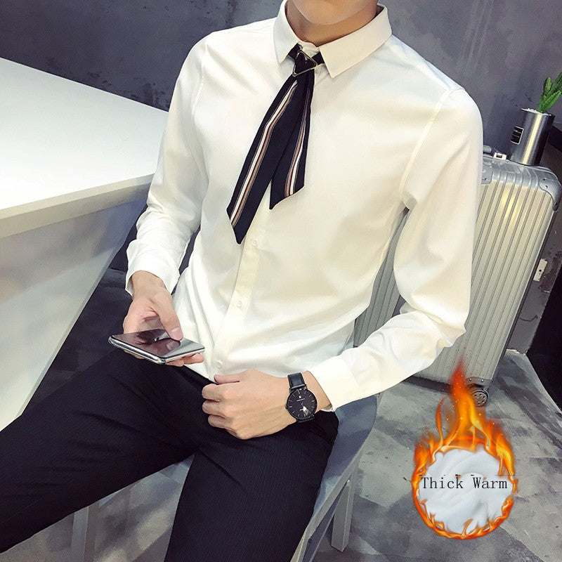 Casual Plain Solid with Scarf Tie Design Men Long Sleeves Shirt - FanFreakz