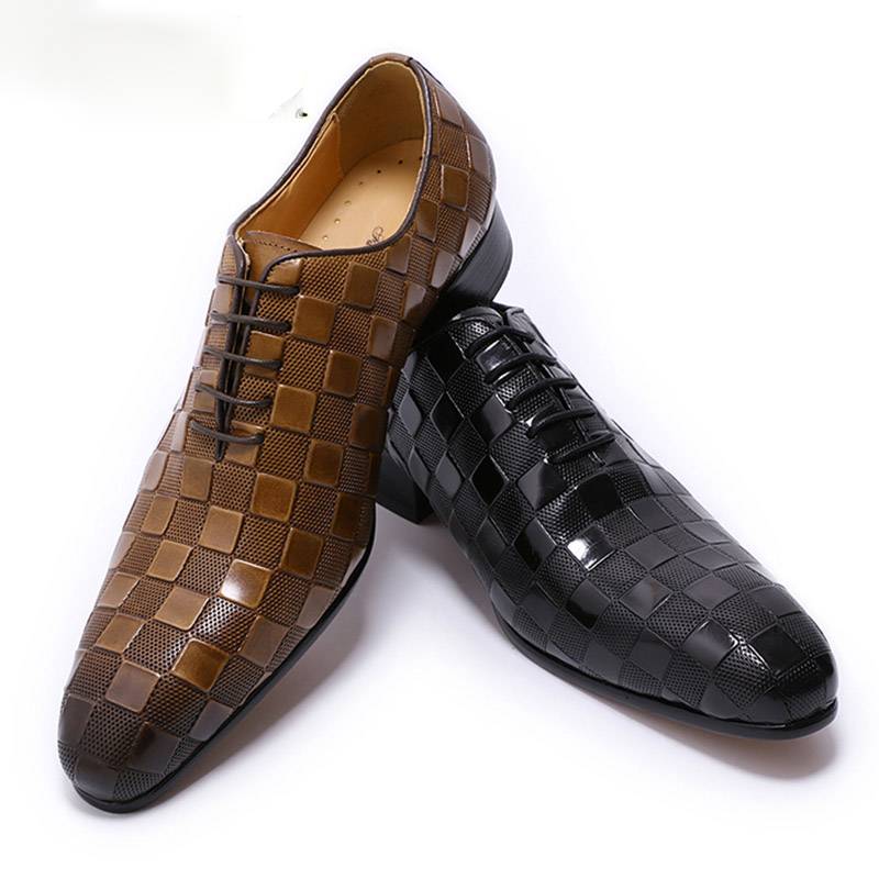 Black Brown Plaid Dress Formal Style Men Oxford Shoes