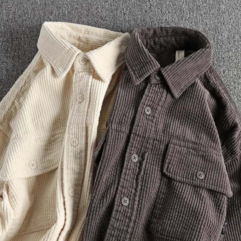 Sleeve Cloth Patchwork Corduroy Shirt