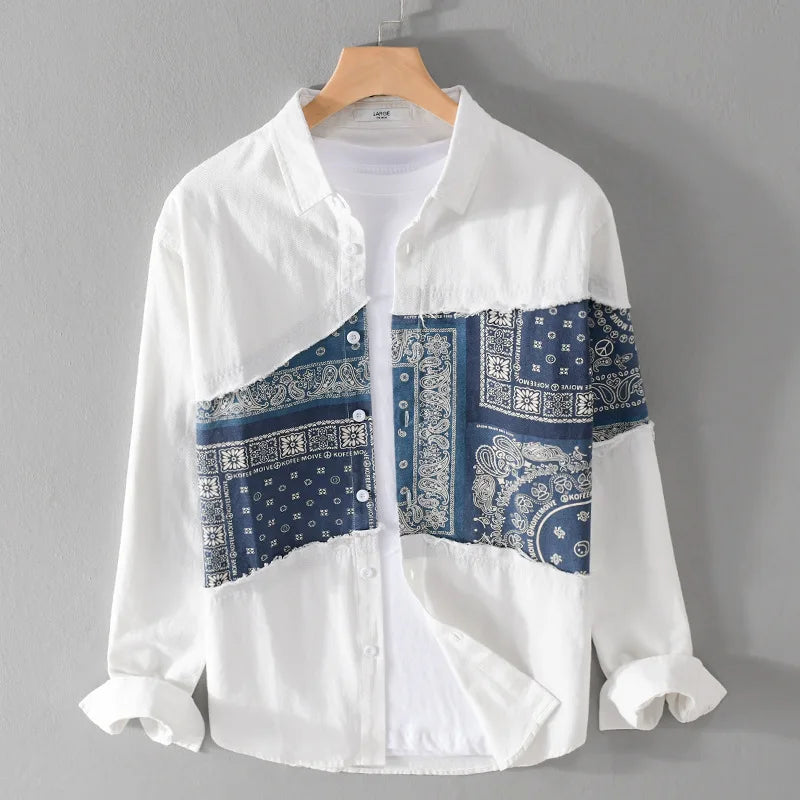 Patchwork Paisley Solid Cotton Shirt