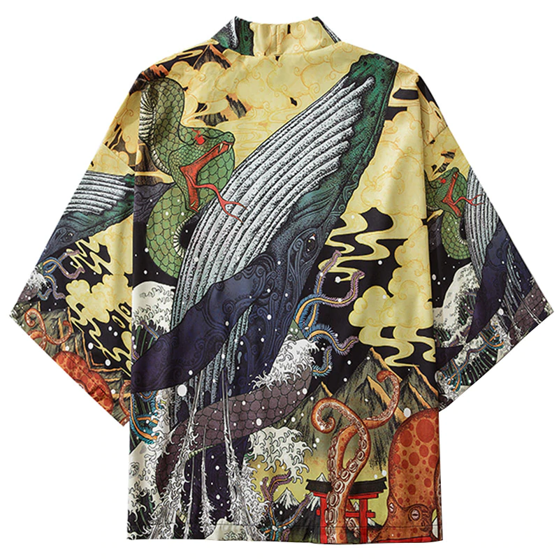 Ocean Life Printed Japanese Men Haori Jacket