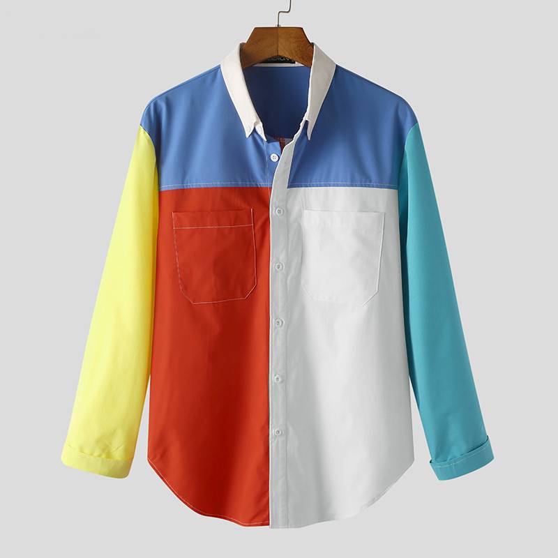 Solid Colorful Patchwork Long-Sleeved Shirts