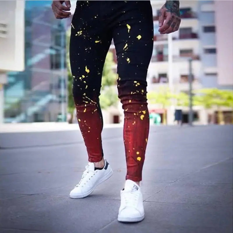 Black Red Gradient Paint Jeans