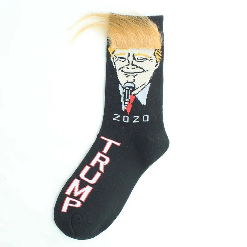 President Face With 3D Fake Hair Crew Socks