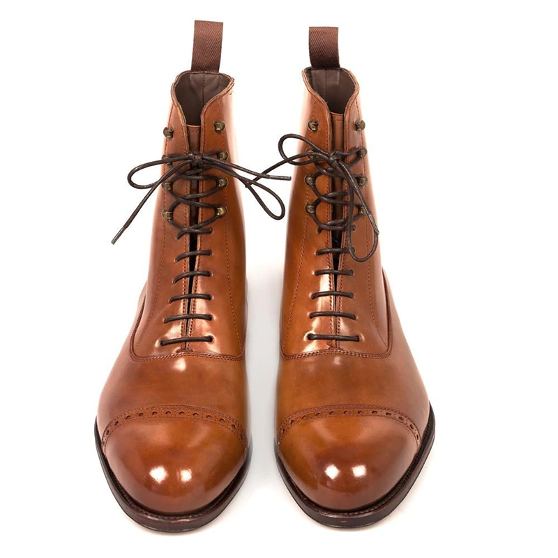 Luxury Leather Round Toe Style Balmoral Boots