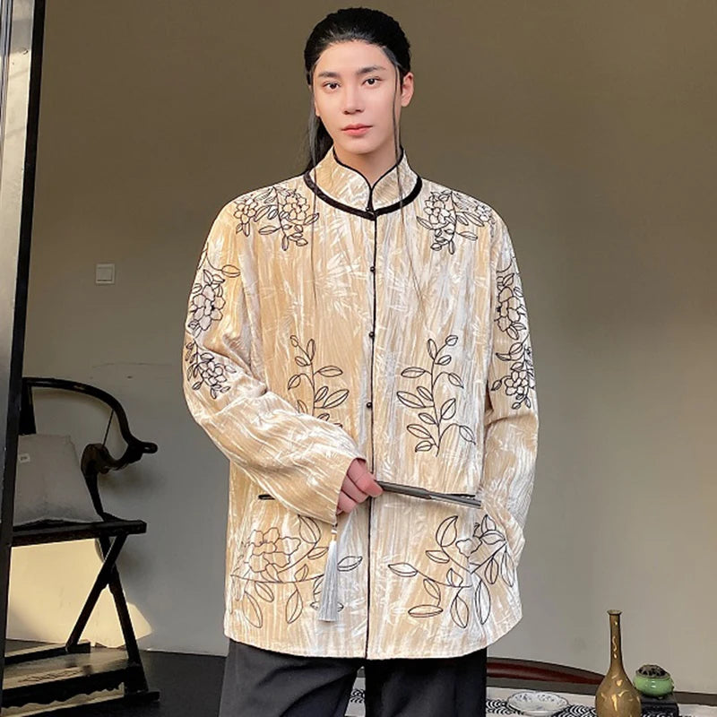 Chinese Style Floral Embossing Design Shirt