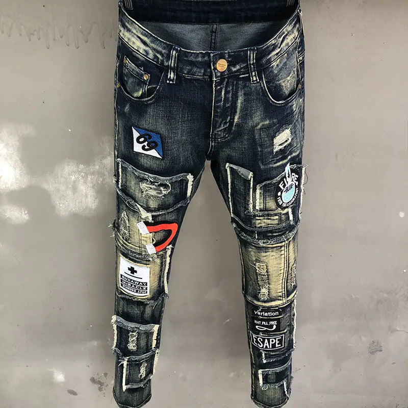 Badge Patchwork Regular Fit Denim Jeans