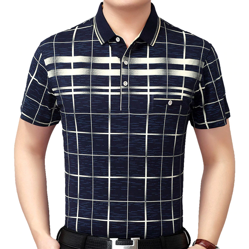 Lattice Plaid Printed Men Short Sleeve Polo Shirt