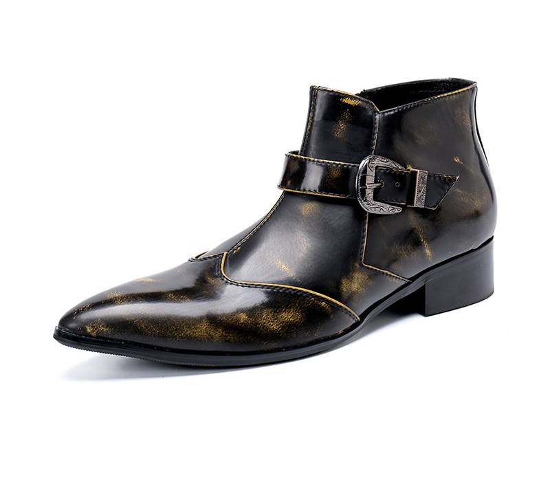 Bronze Pointed Toe Cowboy Style Men Ankle Boots - FanFreakz