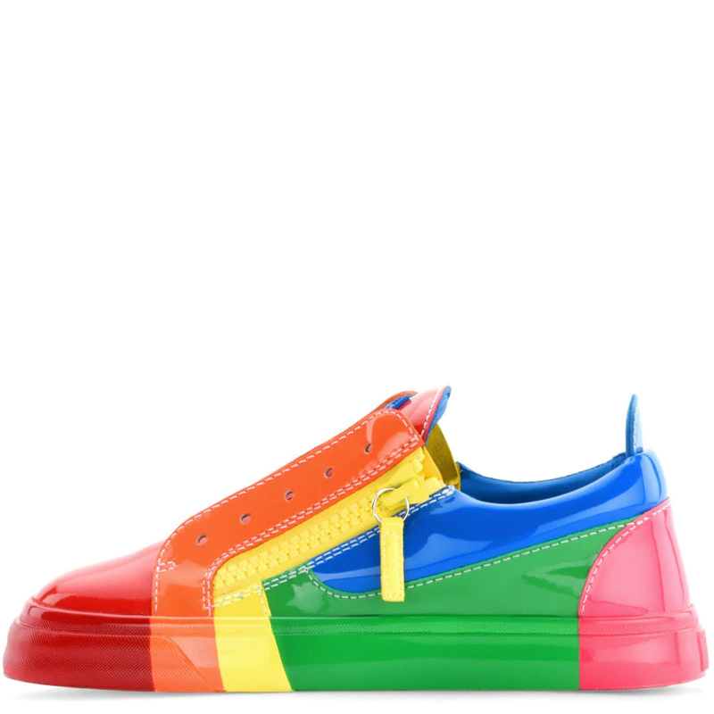 Patent Leather Rainbow Colors Men Zippered Sneakers