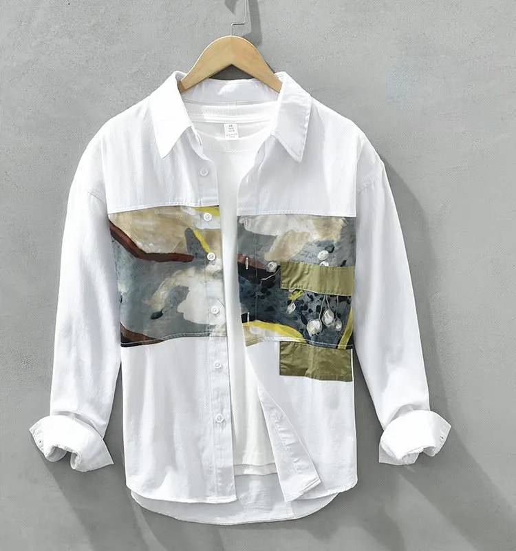 Abstract Printed Patchwork Long Sleeve Shirt