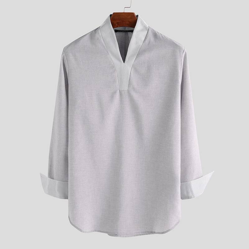 V-Neck Solid Color Men Kurta Shirt