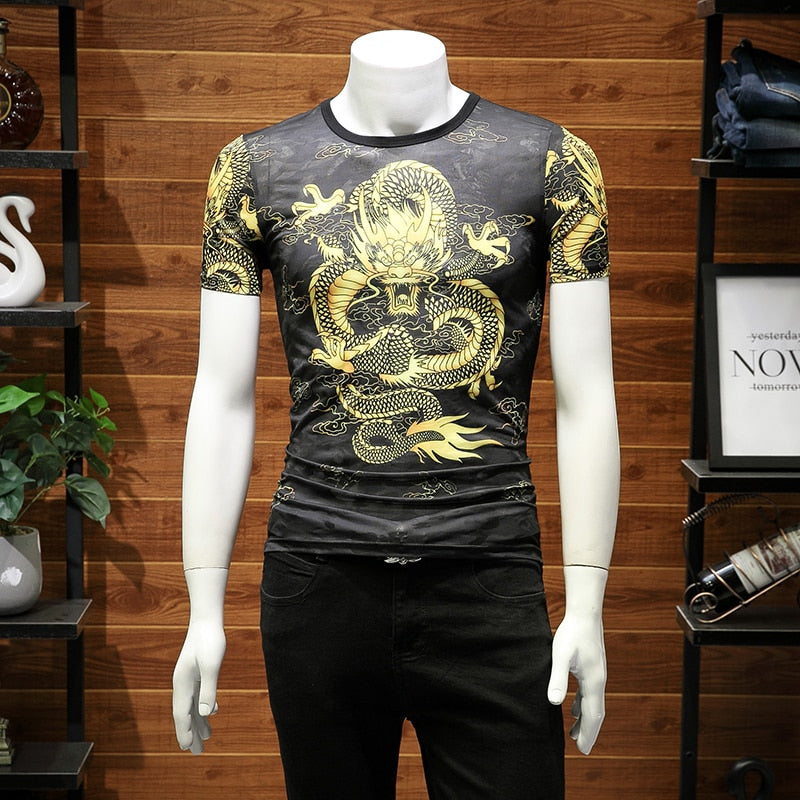 Summer Wind Dragon Chinese Style Printing Men T-Shirt