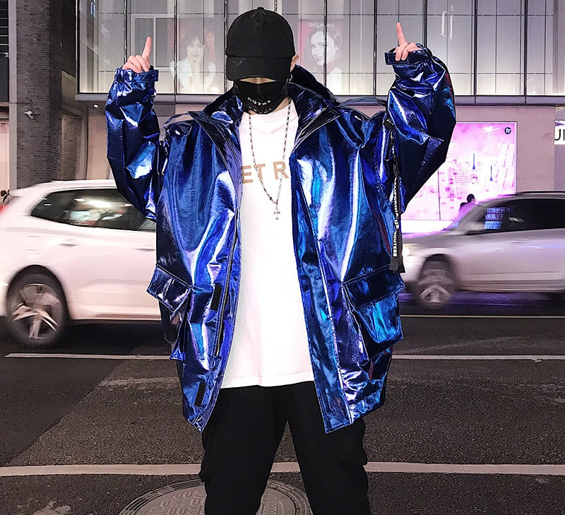 Reflective Bomber Metalic Zipper Jacket