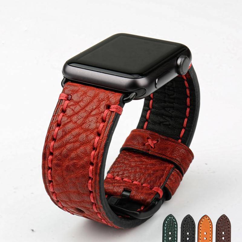 Big Stitches with Bold Color Apple Watch Leather Strap