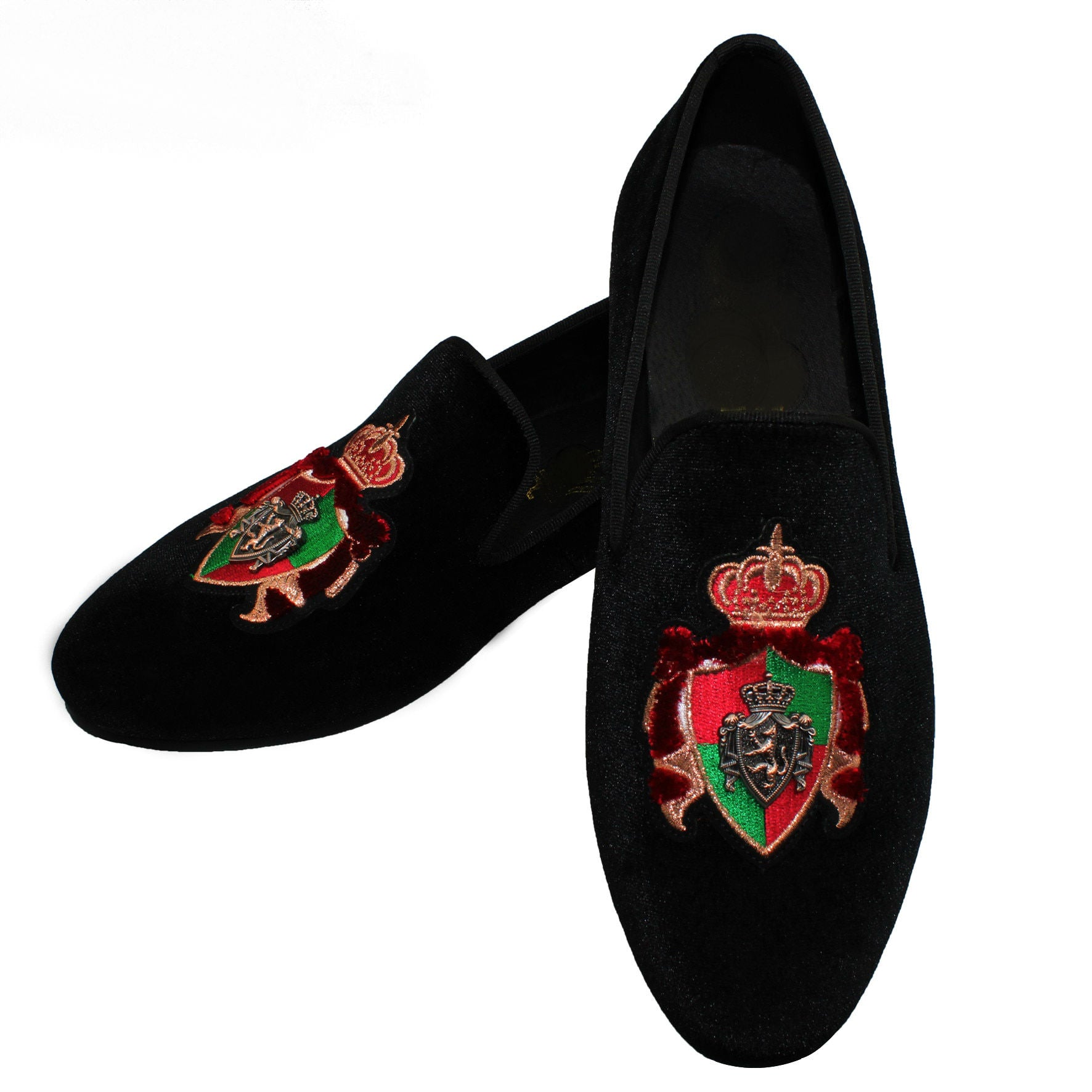 Metal Chain Patched on Embroidery Ornament Detail Men Velvet Loafers