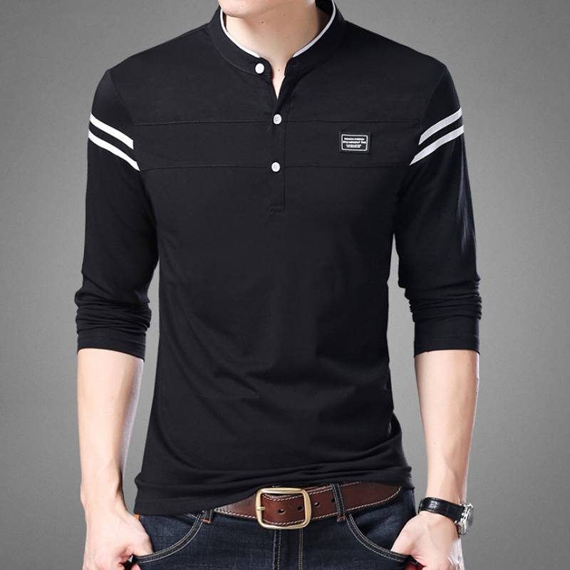 Double Stripe Mandarin Collared Polo Shirt