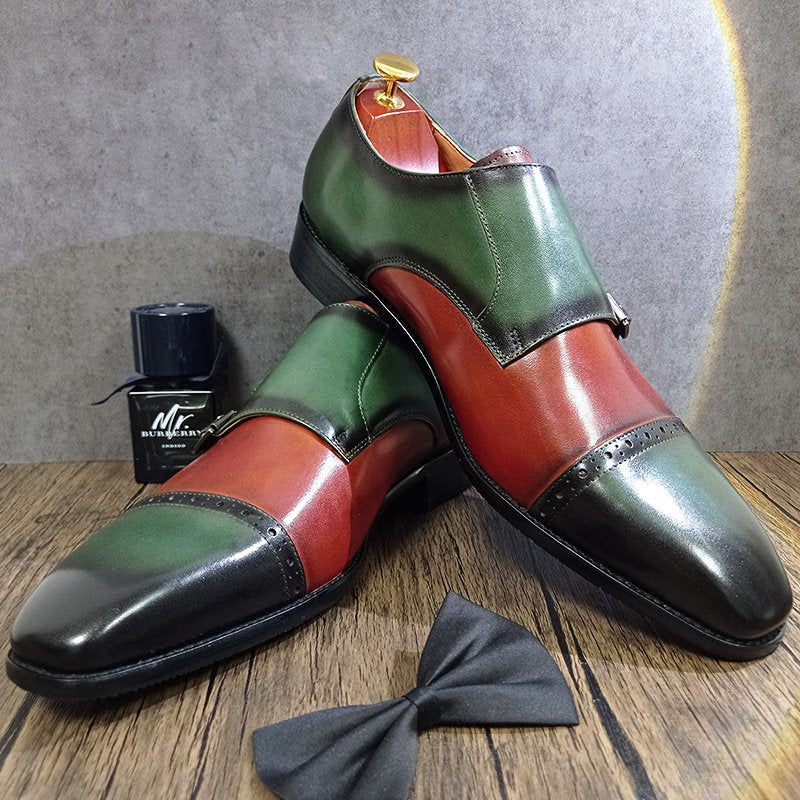 Double Buckle Mixed Colors Monk Shoes