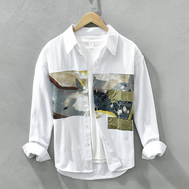 Abstract Printed Patchwork Long Sleeve Shirt