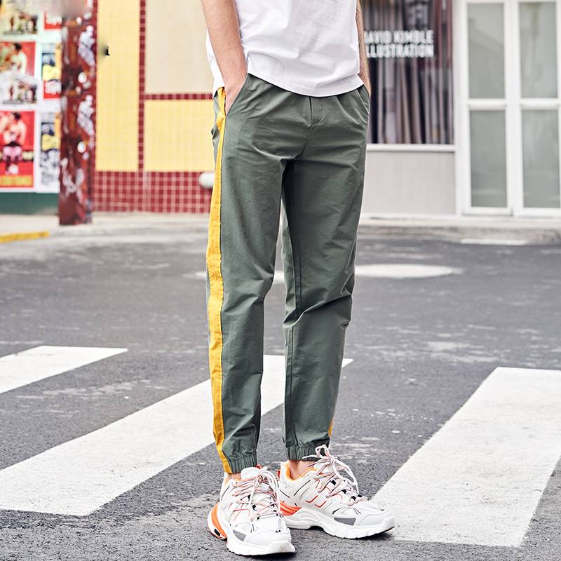 Casual Side Stripes Color Block Patchwork Style Men Pants