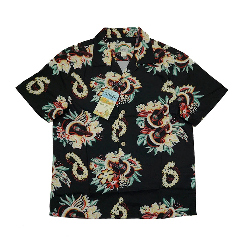 Guitar Floral Print Casual Hawaiian Shirt