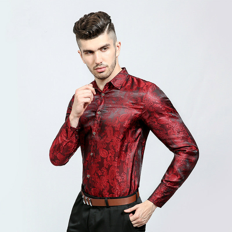 Silky Paisley Men Slim Fit Dress Tuxedo Shirt - FanFreakz