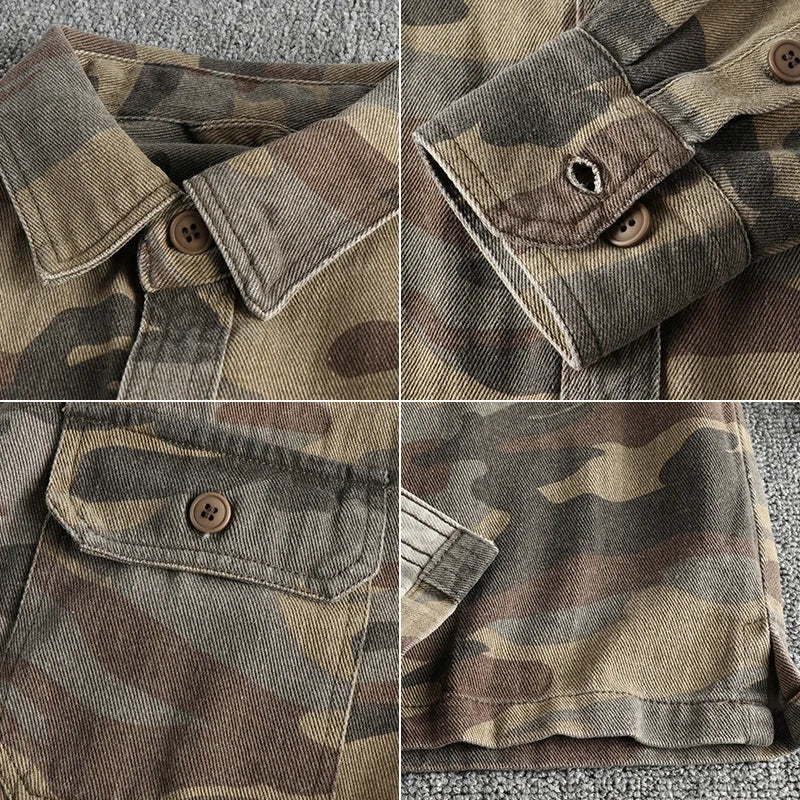 Retro Woven Camouflage Cargo Shirt