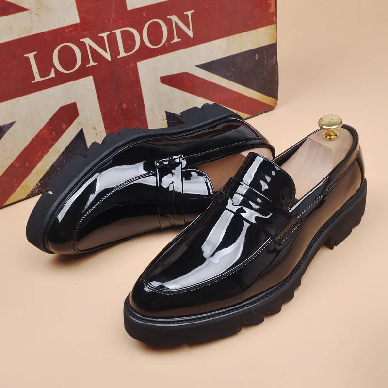 Solid Shiny Patent Leather Loafers