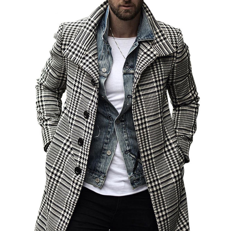 Small Plaid Long Trench Windbreaker Coat