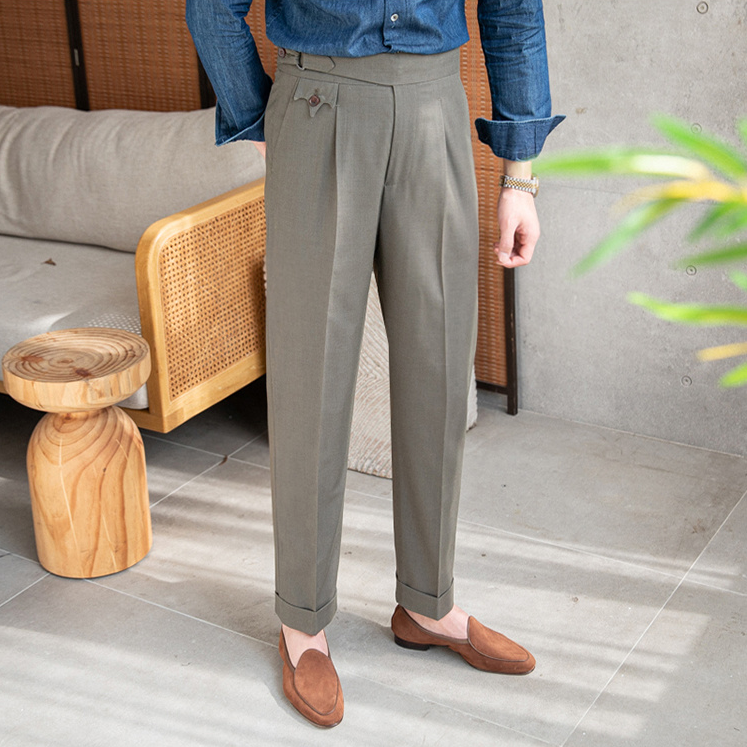 Solid Flat Front Polyester Trousers