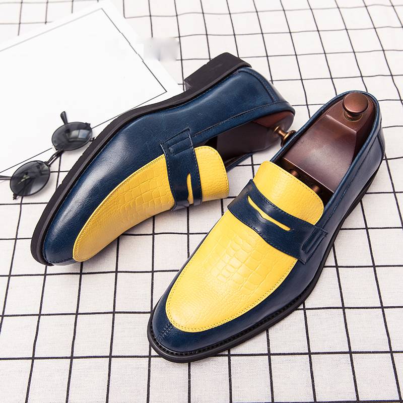 Double Colours Pop Dress PU Leather Slip On Style Men Shoes