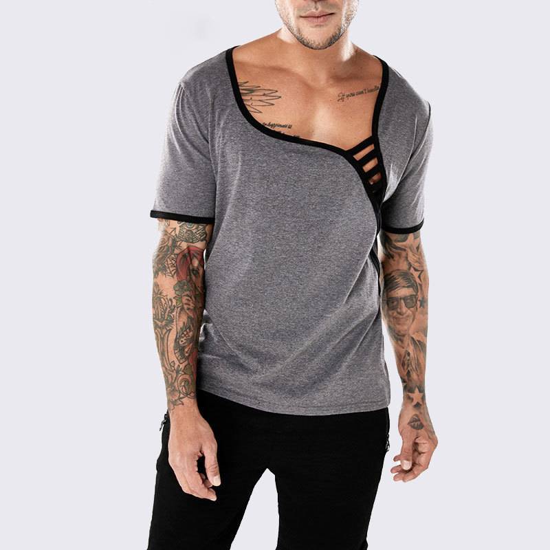 Low Neck Splice Net Summer Style Men T-Shirt