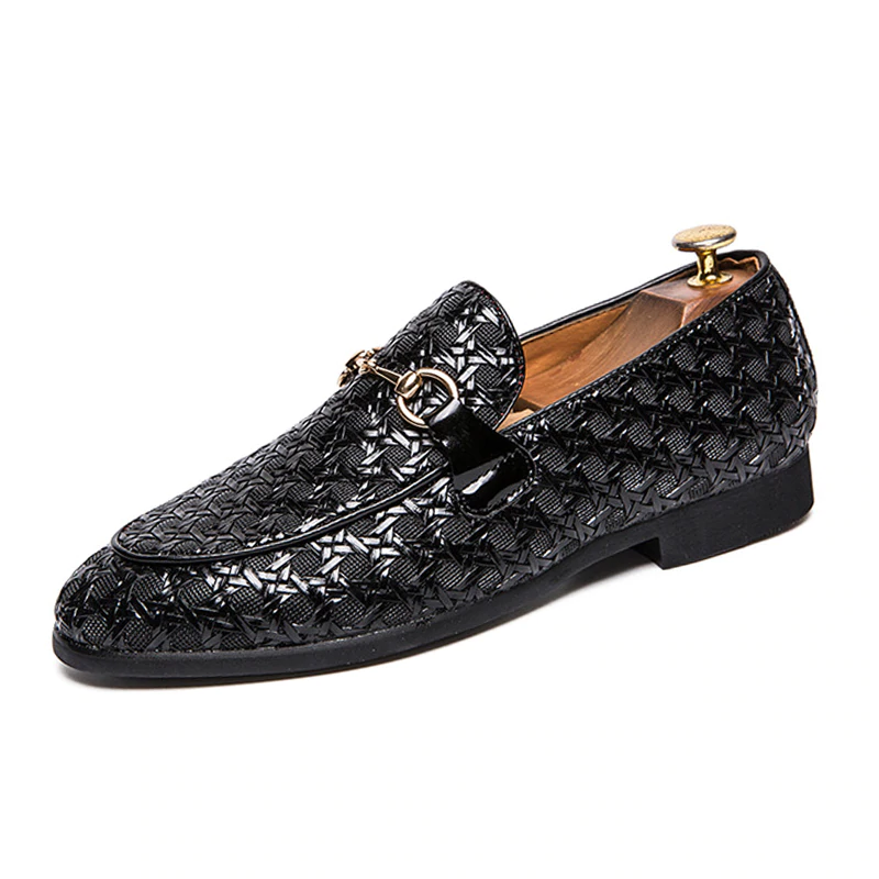 Glossy PU Pattern with Buckle Men Loafers