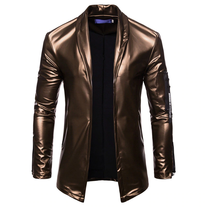 PU Leather Metallic Color Men Slim Fit Blazer