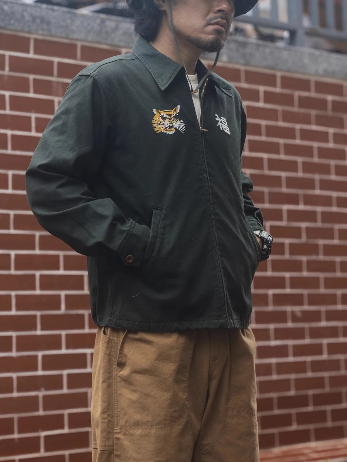 Tiger Embroidered Single Breasted Jacket