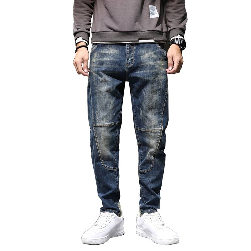 Patchwork Style Regular Straight Jeans