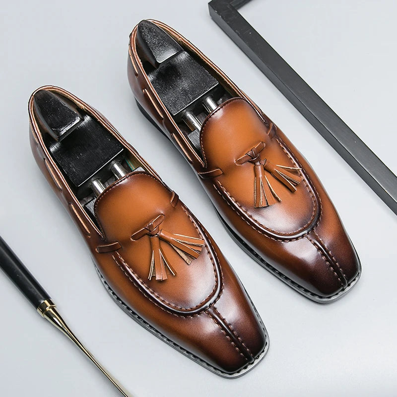 Square Toe Tassel Slip-On Loafers