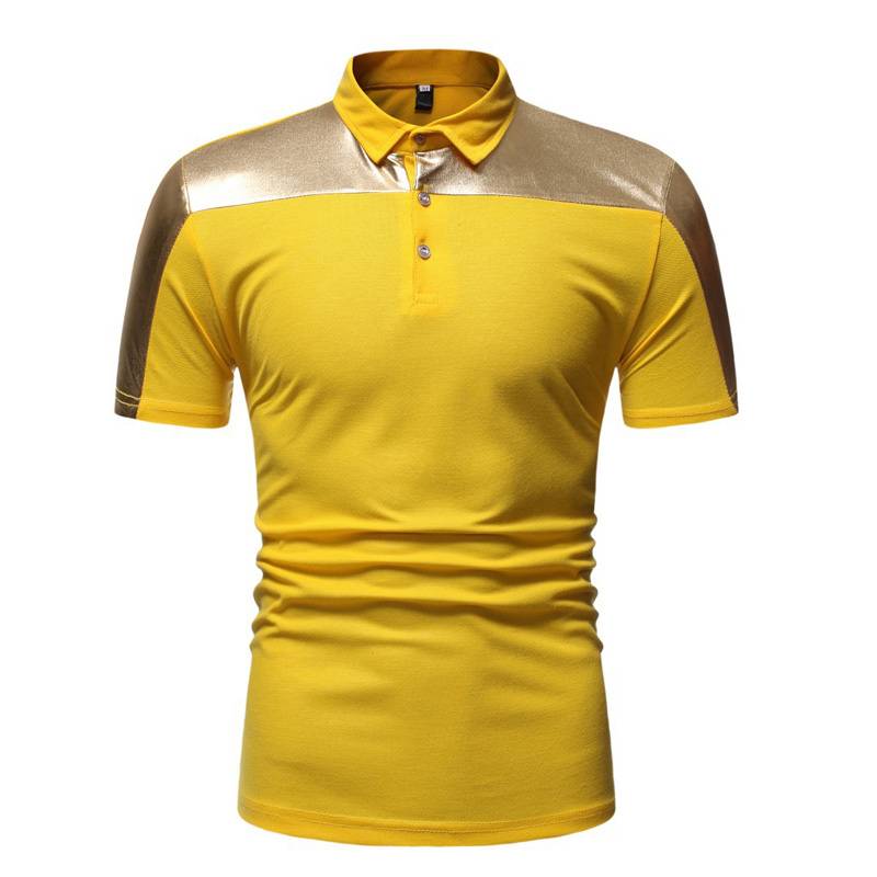 Gold Bronzing Patchwork Slim Fit Short Sleeves Casual Style Men Polo Shirt