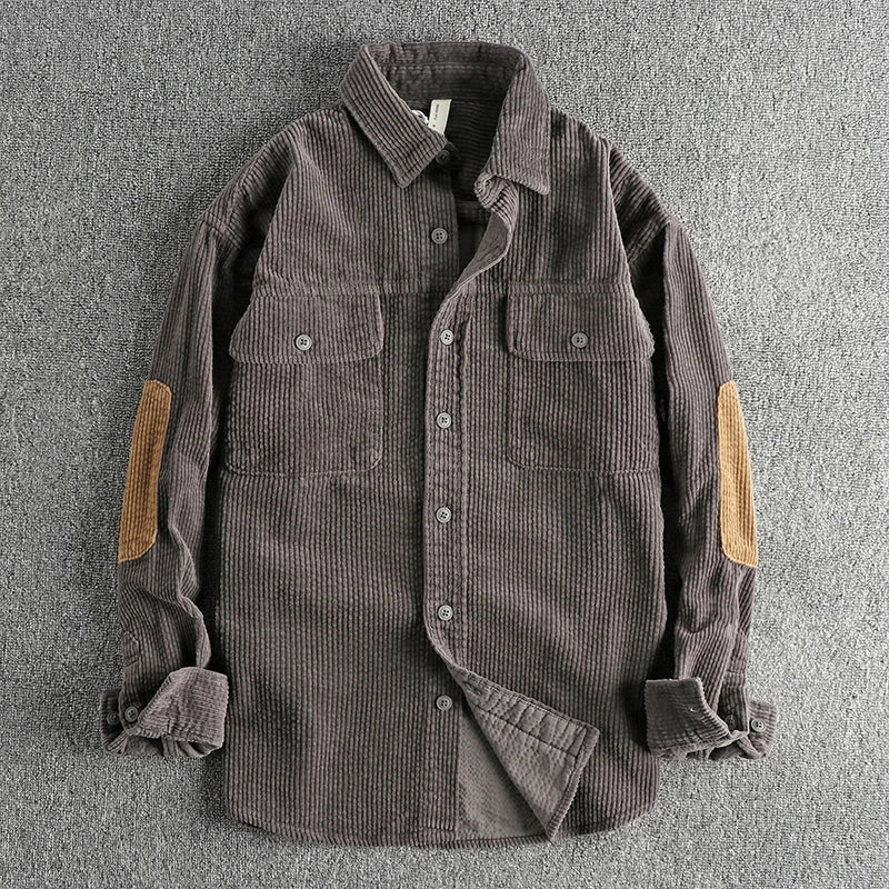 Sleeve Cloth Patchwork Corduroy Shirt