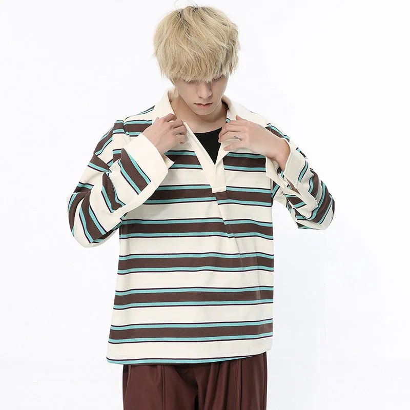 Fashion Rugby Contrast Striped Baggy T-Shirt