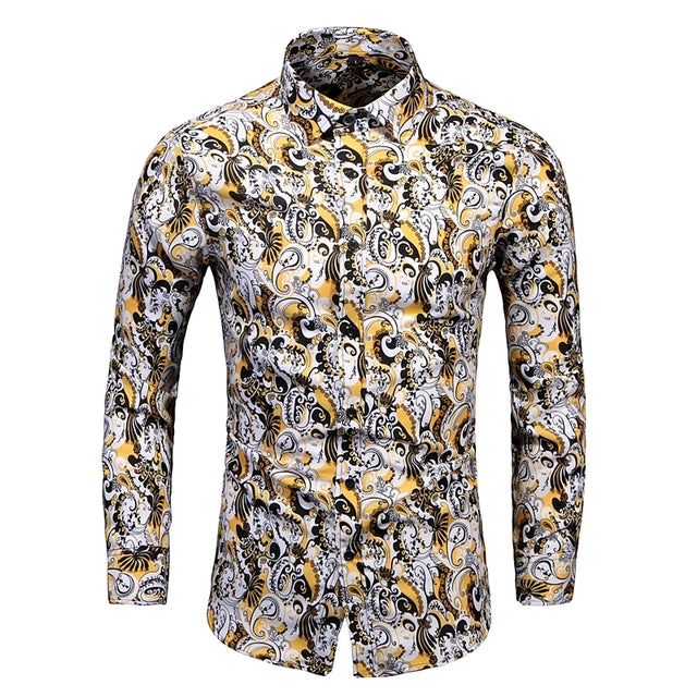 Full Contrast Baroque Pattern Men Long Sleeves Shirt