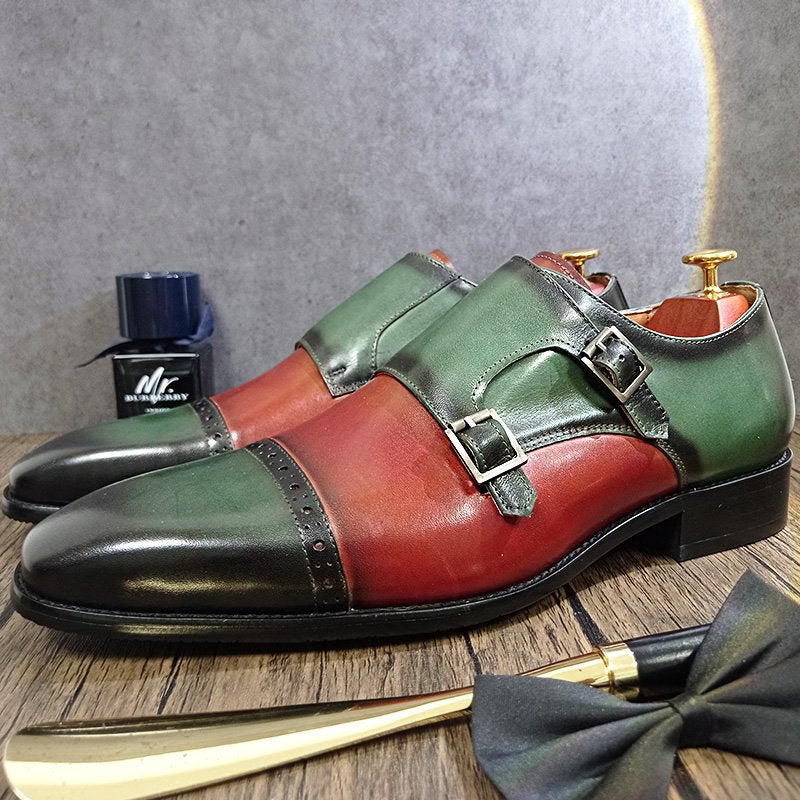 Double Buckle Mixed Colors Monk Shoes