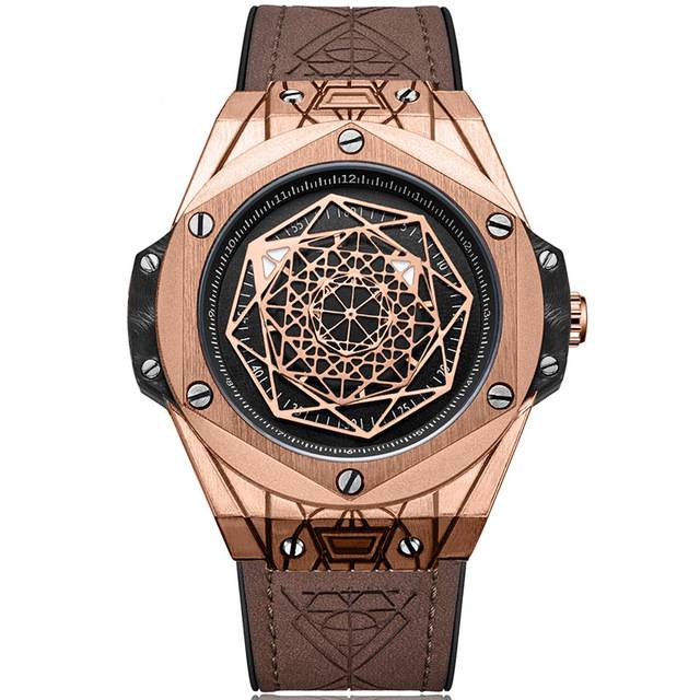 Luxury Casual Quartz Geometric with Leather Strap Men Watches