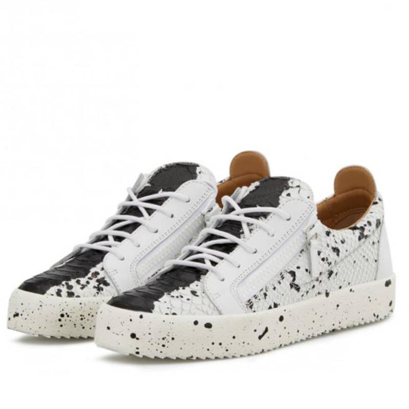 Black Paint Stains Decorated Leather Sneaker