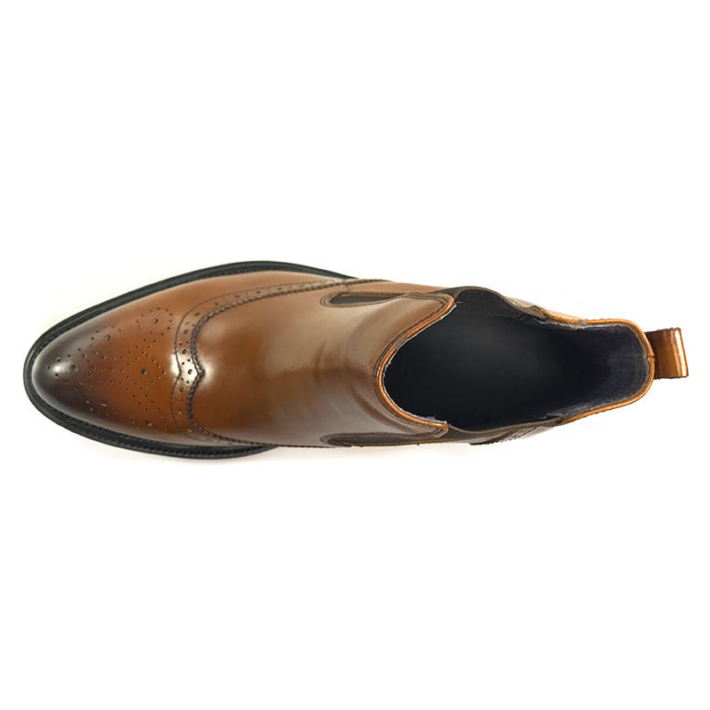Classic Brown Leather Wingtip Men Chelsea Boots - FanFreakz