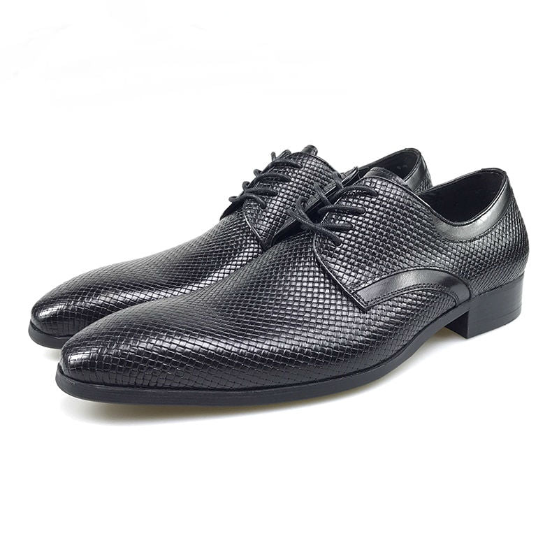 Glazed Black Wave Texture Men Business Shoes